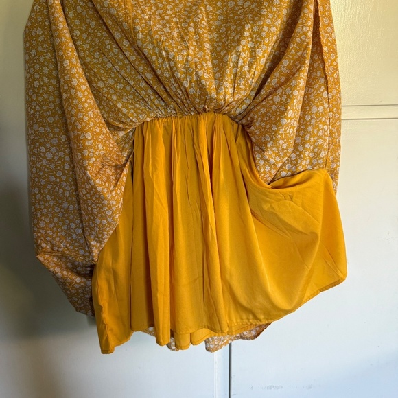 American Eagle Yellow Floral Ruched Long Sleeve Mini‎ Dress Size Small Milkmaid - Picture 11 of 16